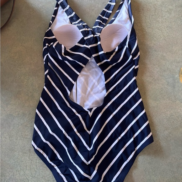LAST CHANCE Striped Navy and White Swimsuit - Picture 2 of 3